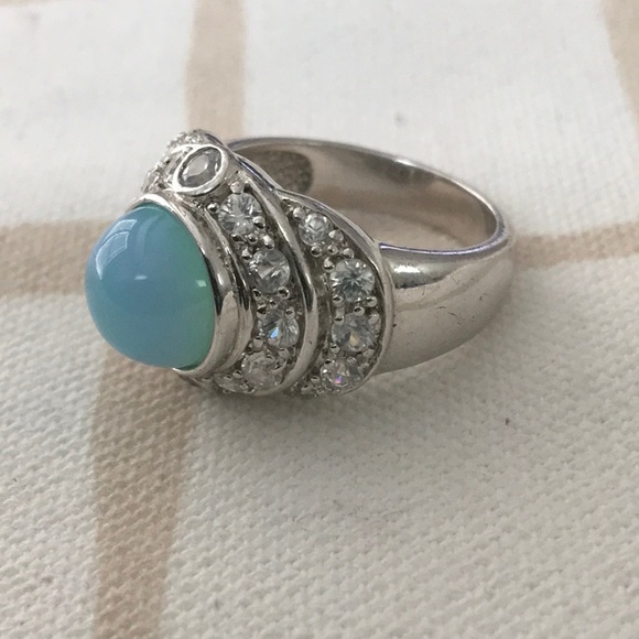 Sterling Chalcedony CZ Ring, Size 8 - Picture 3 of 7